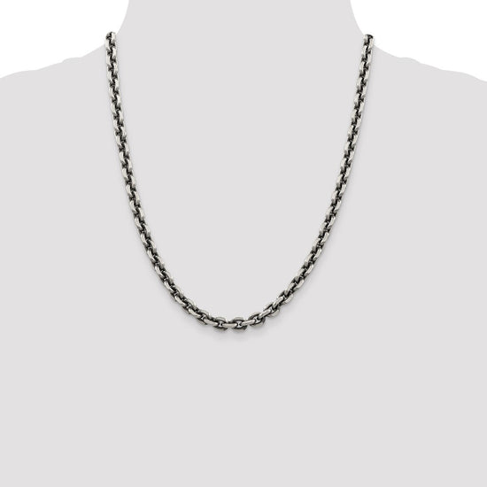Sterling Silver Antiqued Diamond-Cut Elongated Open Link Chain
