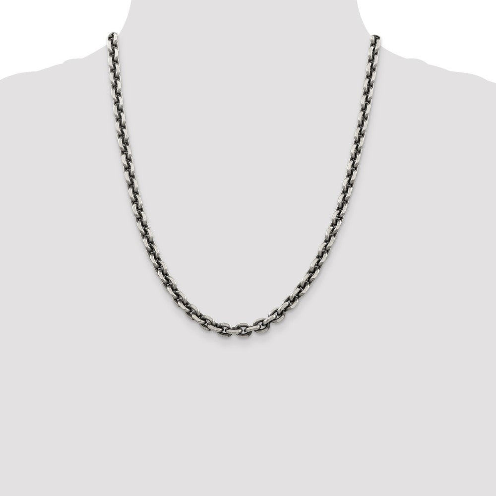 Sterling Silver Antiqued Diamond-Cut Elongated Open Link Chain