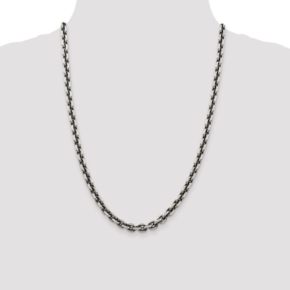 Sterling Silver Antiqued Diamond-Cut Elongated Open Link Chain