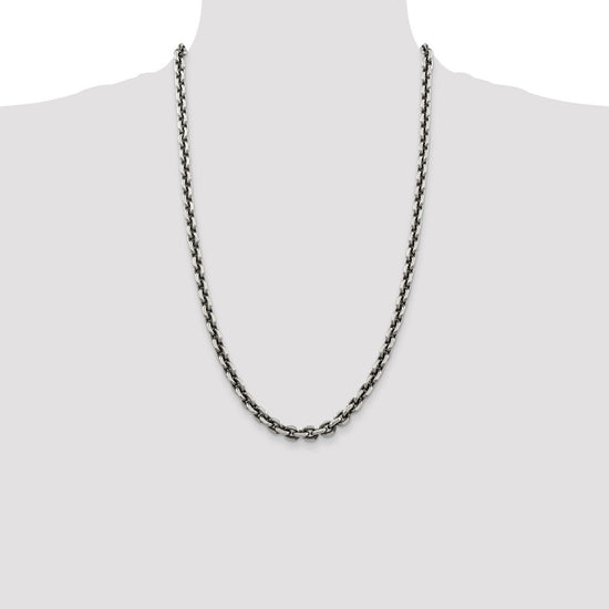 Sterling Silver Antiqued Diamond-Cut Elongated Open Link Chain