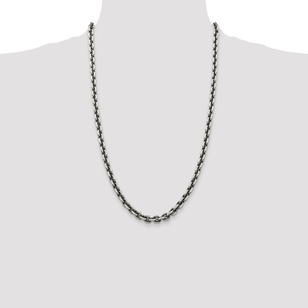 Sterling Silver Antiqued Diamond-Cut Elongated Open Link Chain