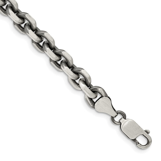 Sterling Silver Antiqued Diamond-Cut Elongated Open Link Chain