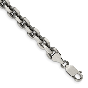Sterling Silver Antiqued Diamond-Cut Elongated Open Link Chain