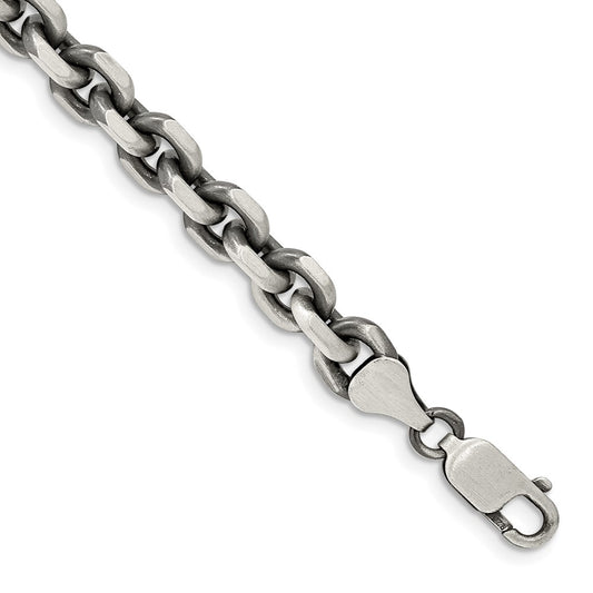Sterling Silver Antiqued Diamond-Cut Elongated Open Link Chain