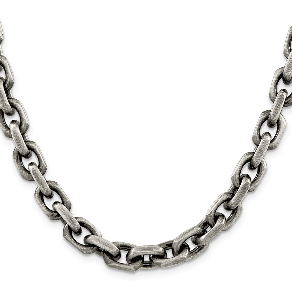 Sterling Silver Antiqued Diamond-Cut Elongated Open Link Chain