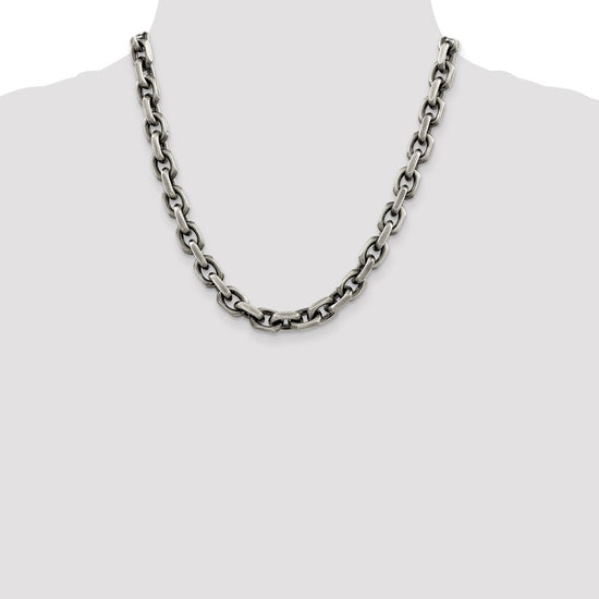 Sterling Silver Antiqued Diamond-Cut Elongated Open Link Chain