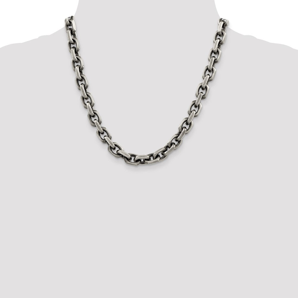 Sterling Silver Antiqued Diamond-Cut Elongated Open Link Chain