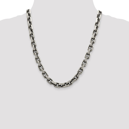Sterling Silver Antiqued Diamond-Cut Elongated Open Link Chain