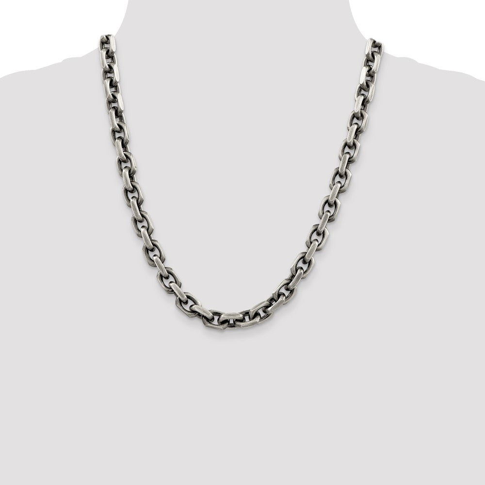Sterling Silver Antiqued Diamond-Cut Elongated Open Link Chain