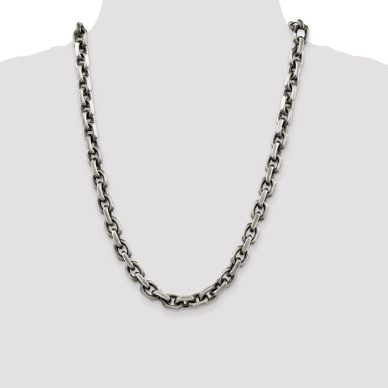 Sterling Silver Antiqued Diamond-Cut Elongated Open Link Chain