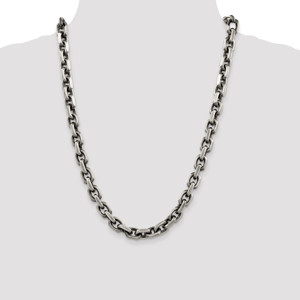 Sterling Silver Antiqued Diamond-Cut Elongated Open Link Chain