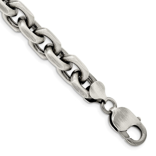 Sterling Silver Antiqued Diamond-Cut Elongated Open Link Chain