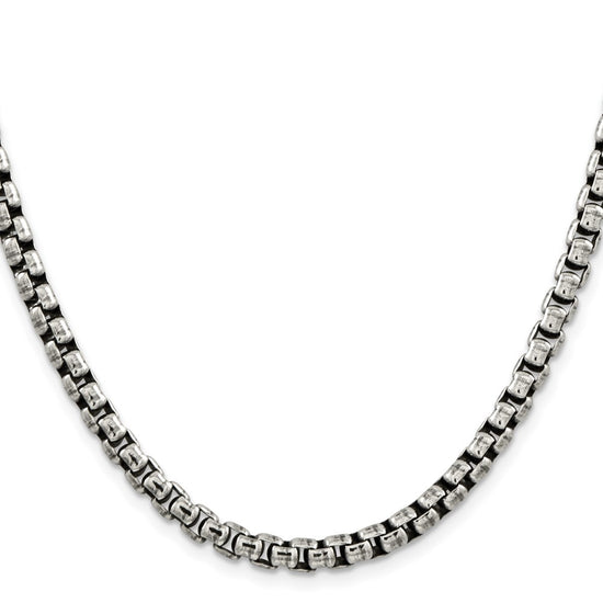 Sterling Silver Antiqued 5.2mm Round Box Chain