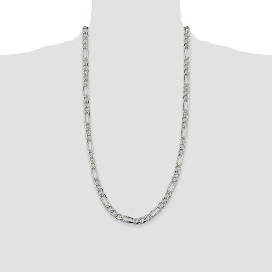 Sterling Silver 7.25mm Pave Flat Figaro Chain