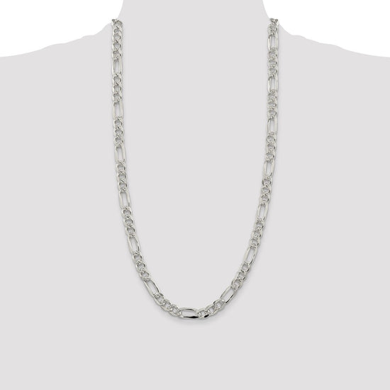 Sterling Silver 8mm Pave Flat Figaro Chain