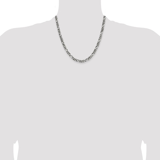 Sterling Silver Antiqued 5.5mm Figaro Chain