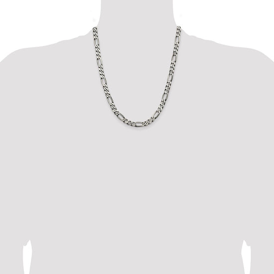 Sterling Silver Antiqued 6.5mm Figaro Chain