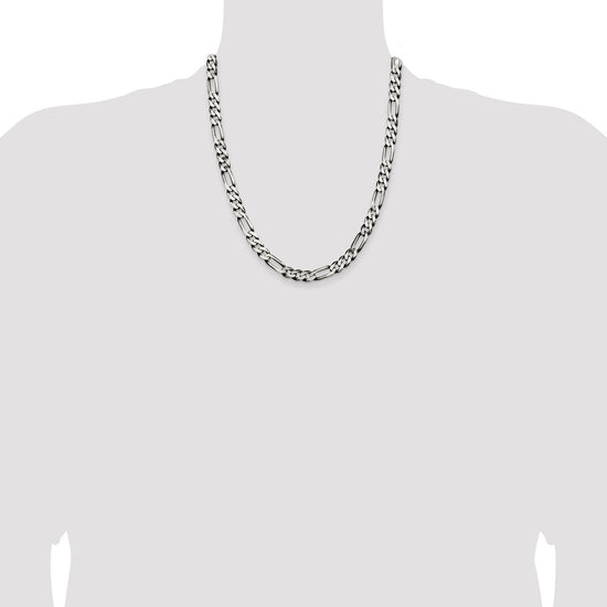 Sterling Silver Antiqued 7.5mm Figaro Chain