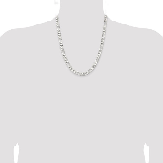 Sterling Silver Rhodium-plated 7.5mm Figaro Chain