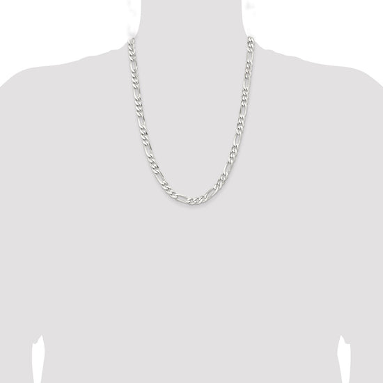 Sterling Silver Rhodium-plated 7.5mm Figaro Chain