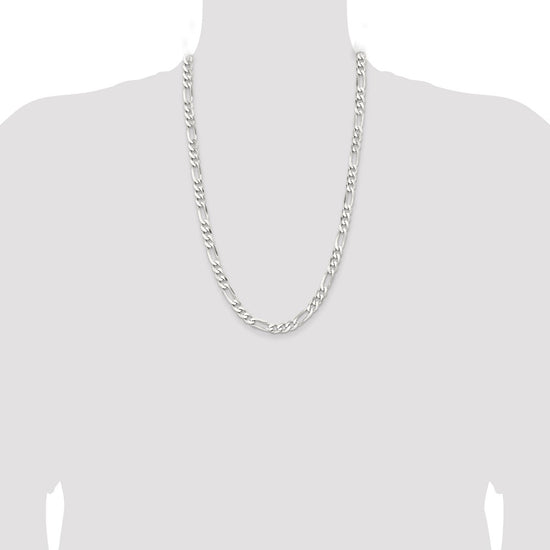 Sterling Silver Rhodium-plated 7.5mm Figaro Chain