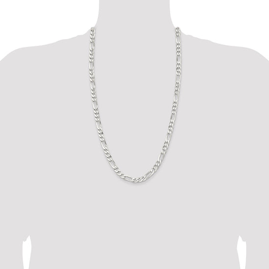 Sterling Silver Rhodium-plated 7.5mm Figaro Chain