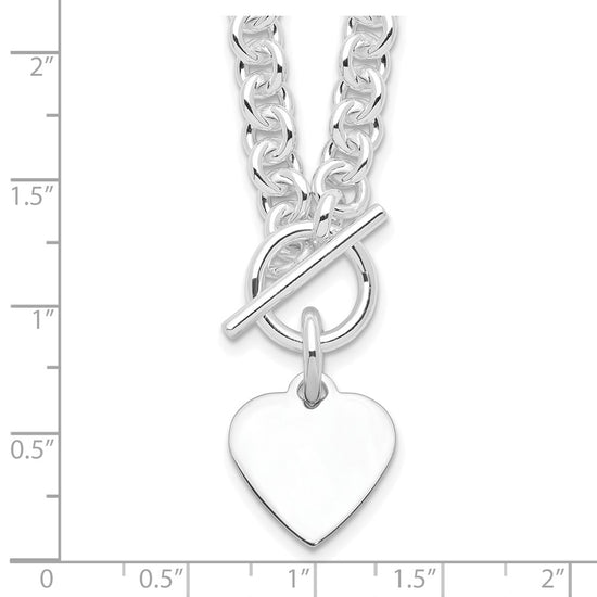 Sterling Silver RH-plated Heart Disc on Toggle 18in Necklace