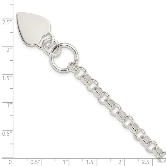 Sterling Silver Engraveable Heart Disc on Fancy Link Toggle Bracelet