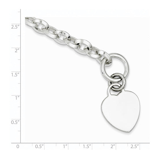 Sterling Silver Engraveable Heart Disc on Fancy Link Toggle Bracelet