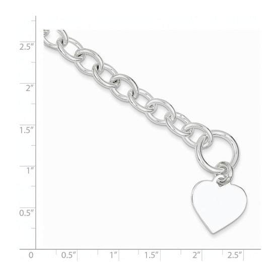 Sterling Silver Engraveable Heart Fancy Link Bracelet