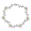 Sterling Silver Rhodium-plated CZ Vine Pattern and Fresheater Cultured Pearl Floral 7 inch Bracelet