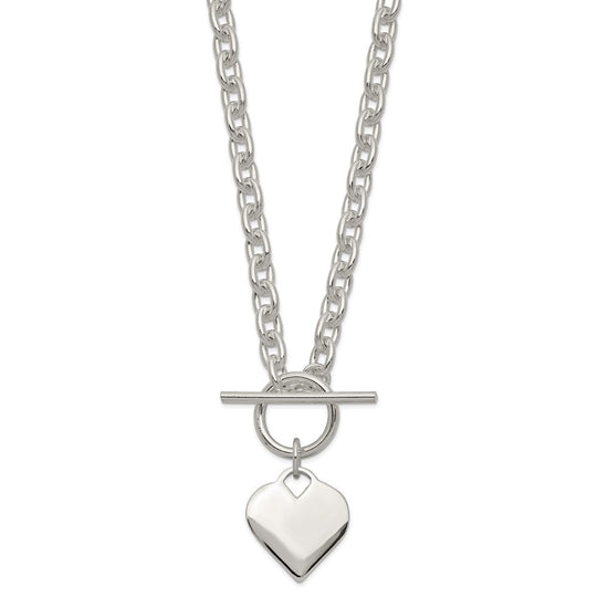 Sterling Silver Engraveable Heart Toggle Necklace