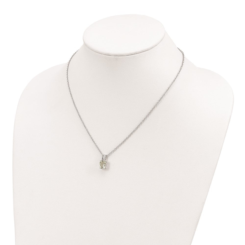Brilliant Gemstones Sterling Silver with 14K Accent Rhodium-plated Green Quartz and Diamond 18 Inch Necklace with 2 Inch Extender