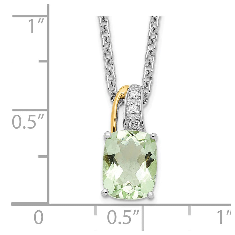 Brilliant Gemstones Sterling Silver with 14K Accent Rhodium-plated Green Quartz and Diamond 18 Inch Necklace with 2 Inch Extender
