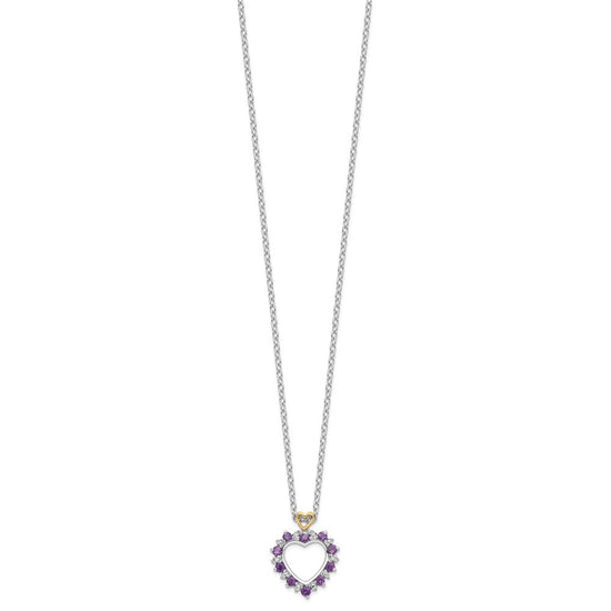 Brilliant Gemstones Sterling Silver with 14K Accent Rhodium-plated Amethyst and Diamond 18 Inch Necklace with 2 Inch Extender