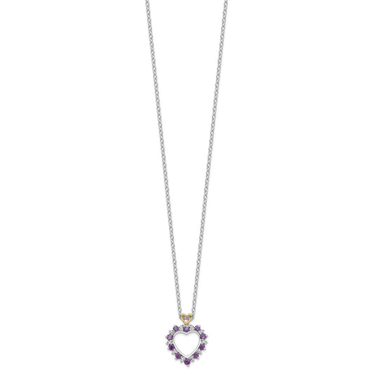 Brilliant Gemstones Sterling Silver with 14K Accent Rhodium-plated Amethyst and Diamond 18 Inch Necklace with 2 Inch Extender