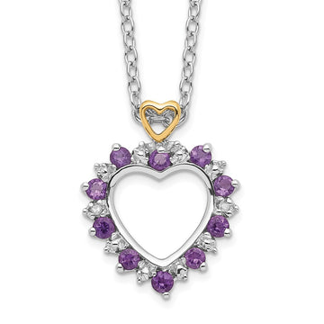 Brilliant Gemstones Sterling Silver with 14K Accent Rhodium-plated Amethyst and Diamond 18 Inch Necklace with 2 Inch Extender