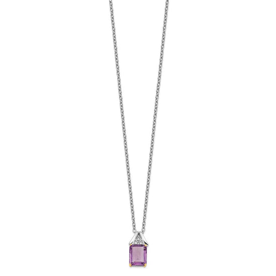 Brilliant Gemstones Sterling Silver with 14K Accent Rhodium-plated Amethyst and Diamond 18 Inch Necklace with 2 Inch Extender