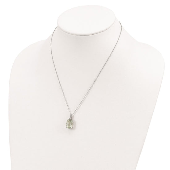 Brilliant Gemstones Sterling Silver with 14K Accent Rhodium-plated Green Quartz and Diamond 18 Inch Necklace with 2 Inch Extender