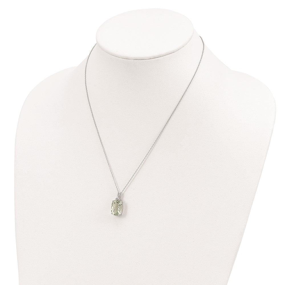 Brilliant Gemstones Sterling Silver with 14K Accent Rhodium-plated Green Quartz and Diamond 18 Inch Necklace with 2 Inch Extender