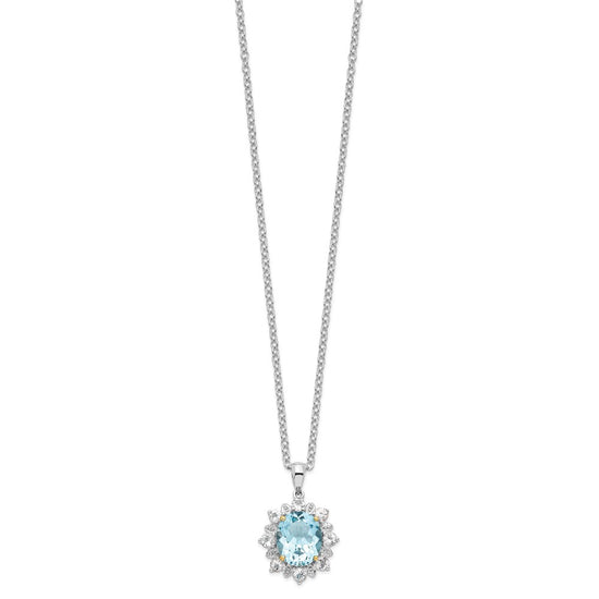 Brilliant Gemstones Sterling Silver with 14K Accent Rhodium-plated Sky Blue Topaz and White Topaz 18 Inch Necklace with 2 Inch Extender