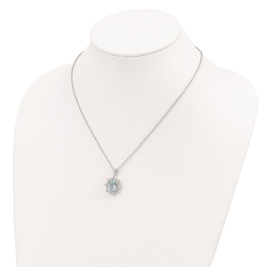 Brilliant Gemstones Sterling Silver with 14K Accent Rhodium-plated Sky Blue Topaz and White Topaz 18 Inch Necklace with 2 Inch Extender