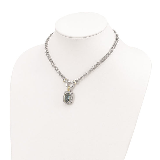Sterling Silver Flash Gold-plated Clear and Blue CZ 16 inch Necklace