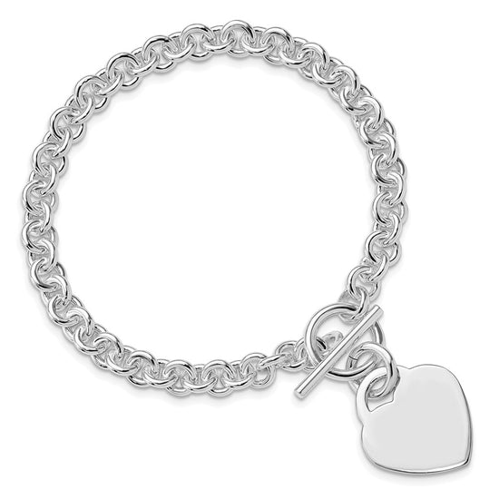 Sterling Silver Rhodium-plated Polished Heart Bracelet