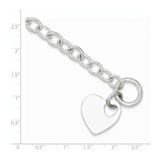 Sterling Silver Polished Engraveable Heart Bracelet