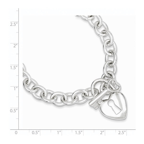 Sterling Silver Polished Heart and Key Bracelet