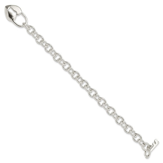 Sterling Silver Polished Heart and Key Bracelet