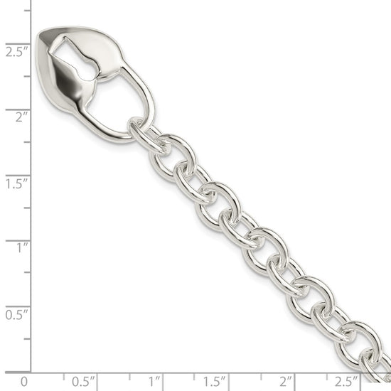 Sterling Silver Polished Heart and Key Bracelet