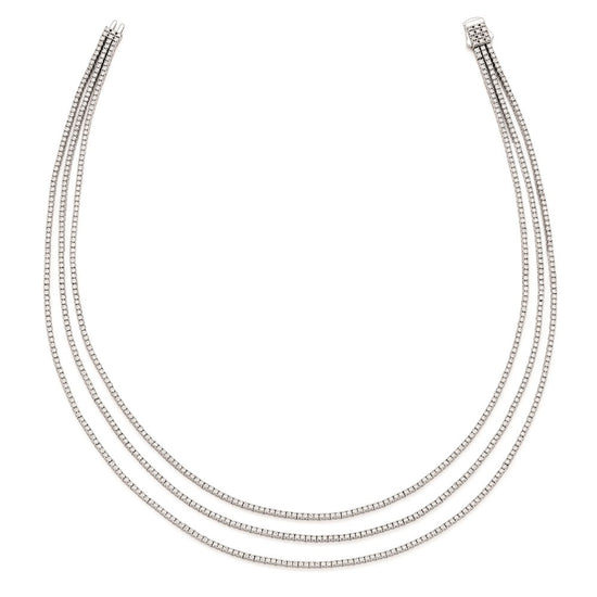 Sterling Shimmer Sterling Silver Rhodium-plated 16 inch 732 Stone CZ 3 Strand Layer Necklace