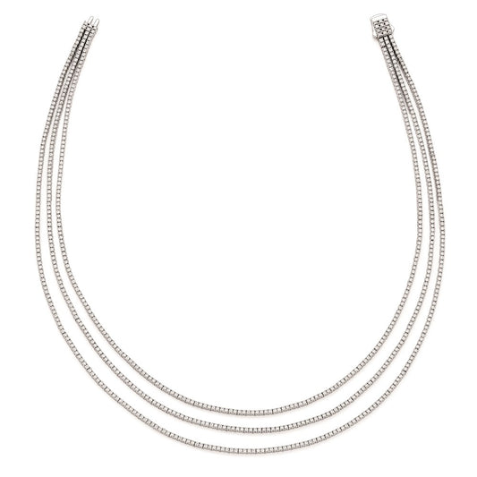 Sterling Shimmer Sterling Silver Rhodium-plated 16 inch 732 Stone CZ 3 Strand Layer Necklace